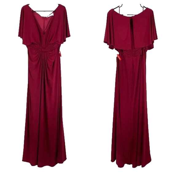Mac Duggal V-Neck Minimalist Jersey Gown Deep Red‎ Size 18W NEW 67916 - Picture 5 of 6